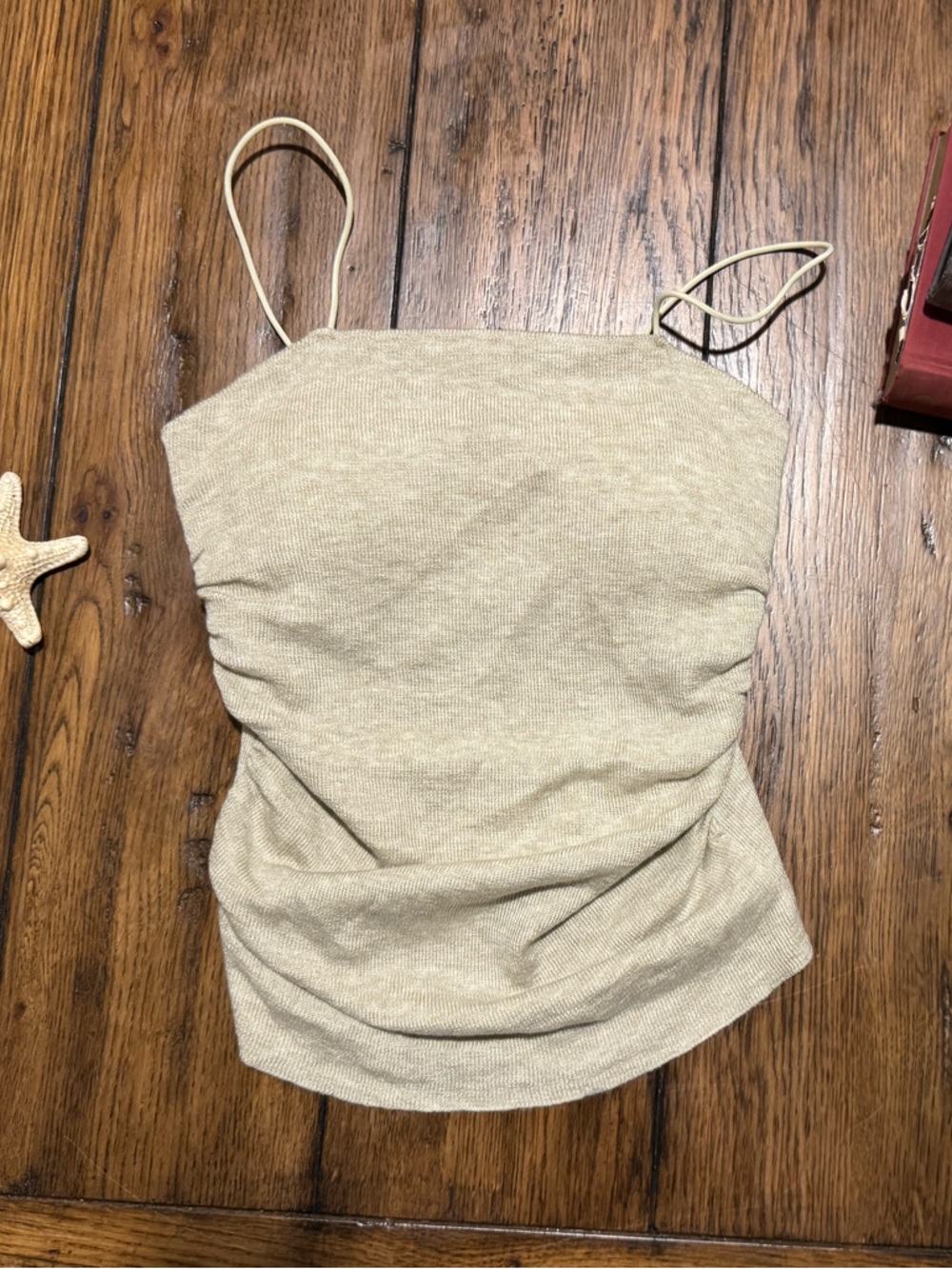 Coastal Driftwood Ribbed Spaghetti-Strap Tank Top with Built-In Padding